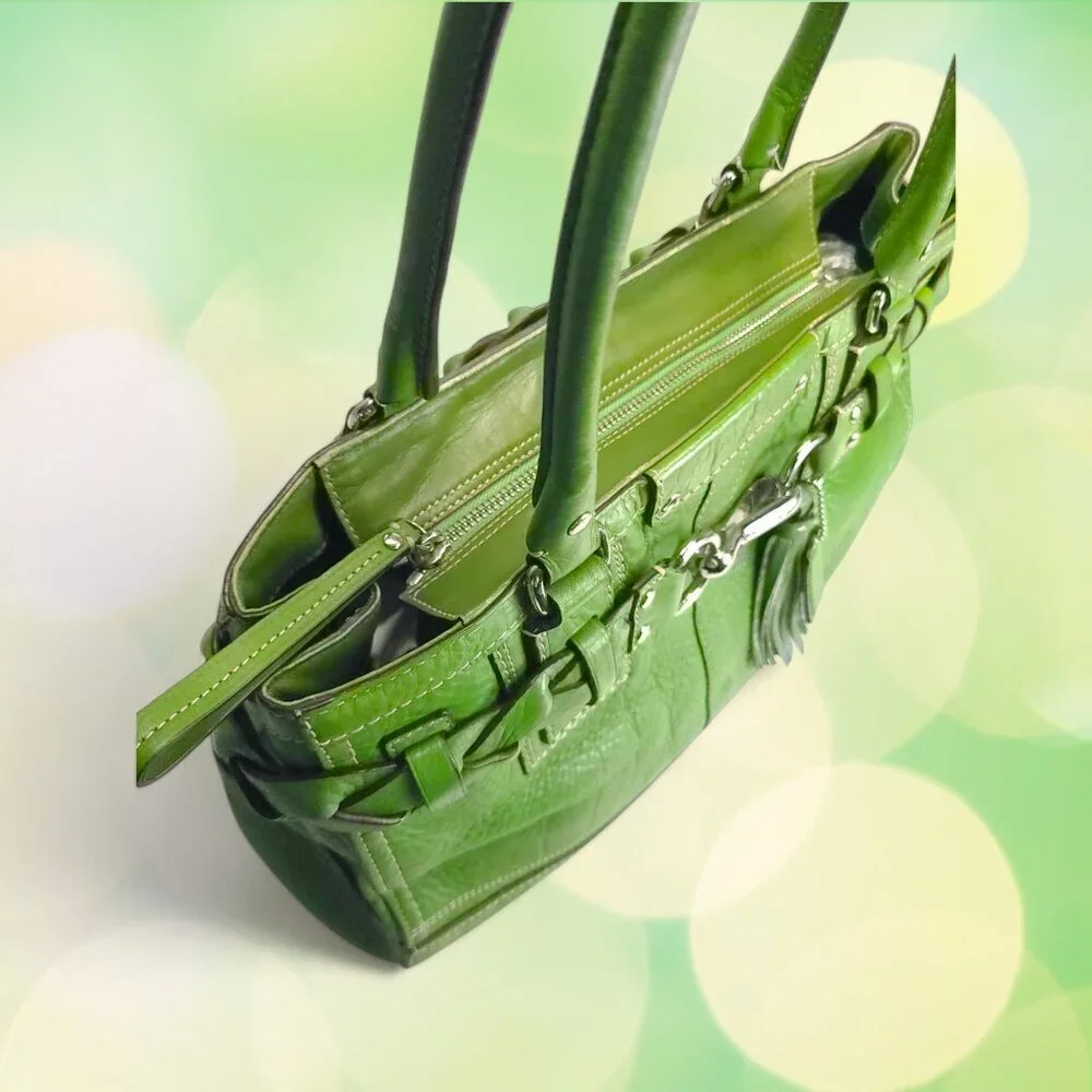 COACH Hampton Pebble Green Leather Satchel - Picture 12 of 15